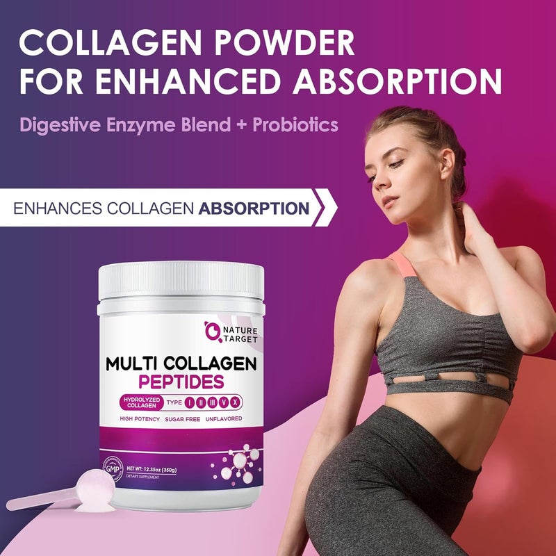 NATURE TARGET Multi Collagen Peptides Powder  Type I II III V X  Hydrolyzed Collagen Peptides with Vitamin C Hyaluronic Acid Supports Skin Hair Nail  Joint GrassFed NonGMO 35 Servings - Image 5