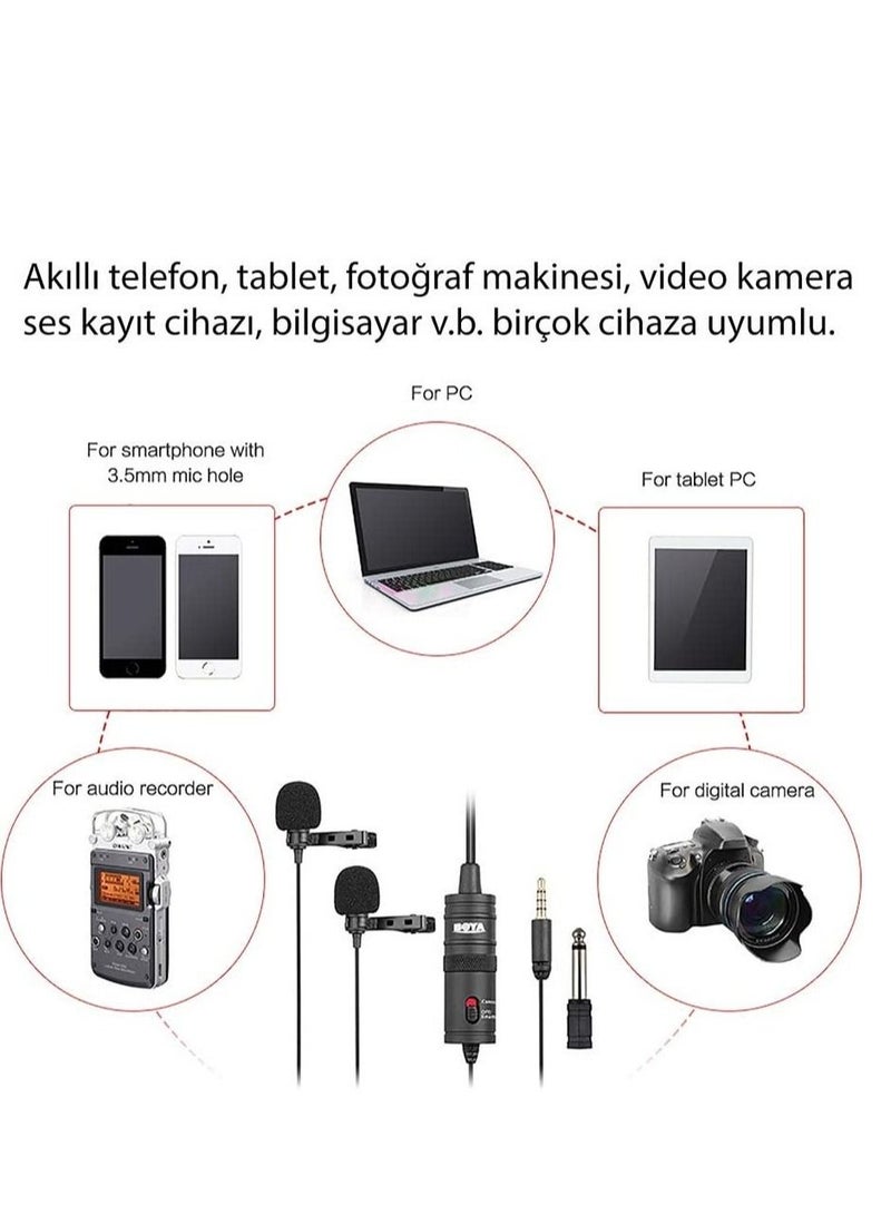 BOYA by-M1 Universal 2-Person Dual Omnidirectional Lavalier Microphone for Cameras, Smartphones, Tablets, Computers, Recorders & More, Black, (BY-M1DM) BY-M1DM Black - Image 4
