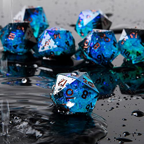YEMEKO Single D20 Dice 22mm 20 Sided DD Dice for Dungeons and Dragons DND Dice with Resin Sharp Edge Handmade Polyhedral for RPG Roleplaying Games MTG Table GamesBlue Dark - Image 4