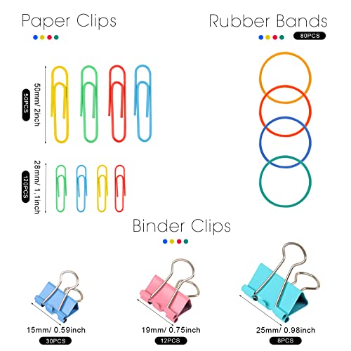 Joyberg 300 Pcs Binder Clips, Rubber Bands, Office Set, Paper Clips, School & Teacher Supplies for Office Desk Essentials (Assorted Sizes) - Image 2