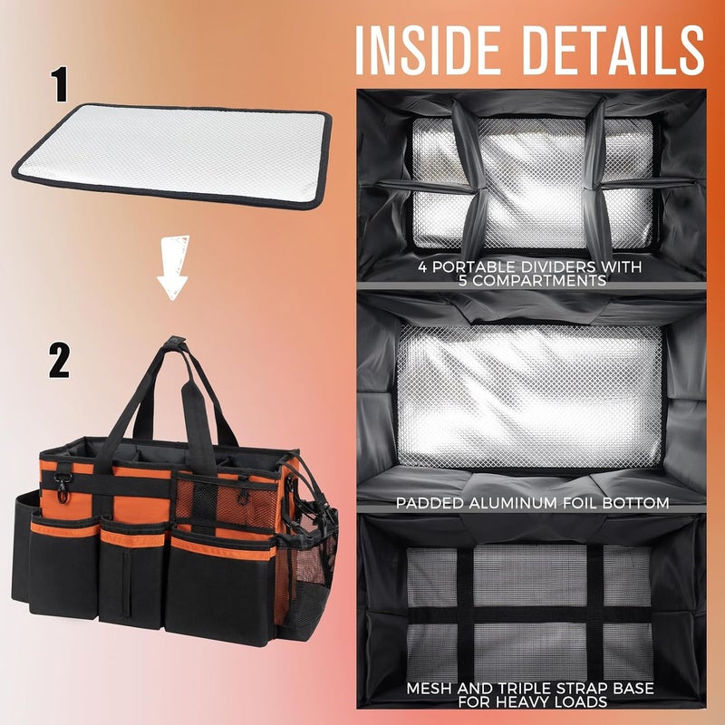 SCAVATA Wearable Cleaning Caddy, Cleaning Caddy Supplies Organizer with Handle & Shoulder Straps for Housekeepers, Under Sink & Car Cleaning Tool Organizers Bag with 4 Foldable Divider (RetroOrange) - Image 5