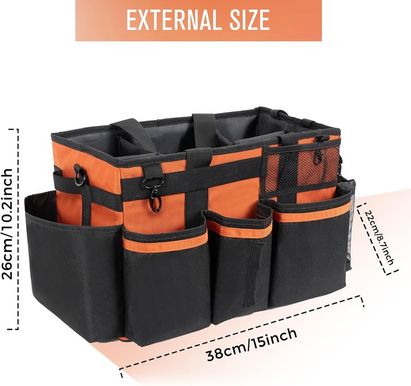 SCAVATA Wearable Cleaning Caddy, Cleaning Caddy Supplies Organizer with Handle & Shoulder Straps for Housekeepers, Under Sink & Car Cleaning Tool Organizers Bag with 4 Foldable Divider (RetroOrange) - Image 2
