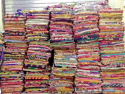 TEXTILLHUB Indian Tribal Kantha Quilt Vintage Handmade Blanket Patch Throw Hippie Bohemian Cotton Saree Made Kantha (5) - Image 5