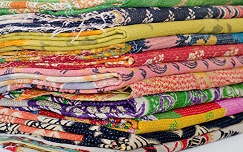 TEXTILLHUB Indian Tribal Kantha Quilt Vintage Handmade Blanket Patch Throw Hippie Bohemian Cotton Saree Made Kantha (5) - Image 3