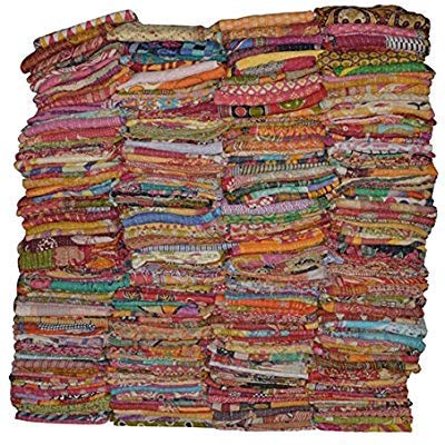 TEXTILLHUB Indian Tribal Kantha Quilt Vintage Handmade Blanket Patch Throw Hippie Bohemian Cotton Saree Made Kantha (5) - Image 1