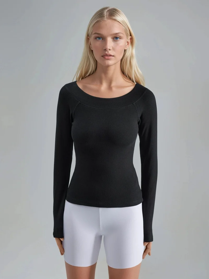 Busem BUSEM Slim Fit Ribbed Boat Neck Blouse