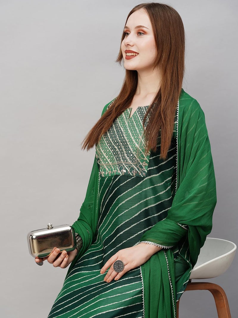 ANNI DESIGNER Women's Georgette Printed Straight Embroidered Kurta with Pant & Dupatta (RUPKLA Mehandi-NW_XL_Green_X-Large) - Image 5