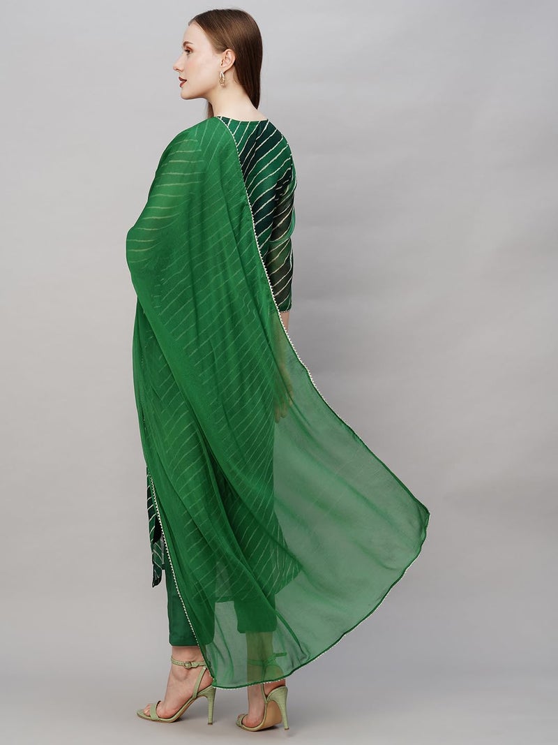 ANNI DESIGNER Women's Georgette Printed Straight Embroidered Kurta with Pant & Dupatta (RUPKLA Mehandi-NW_XL_Green_X-Large) - Image 2