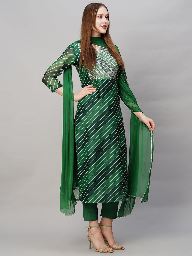 ANNI DESIGNER Women's Georgette Printed Straight Embroidered Kurta with Pant & Dupatta (RUPKLA Mehandi-NW_XL_Green_X-Large) - Image 4