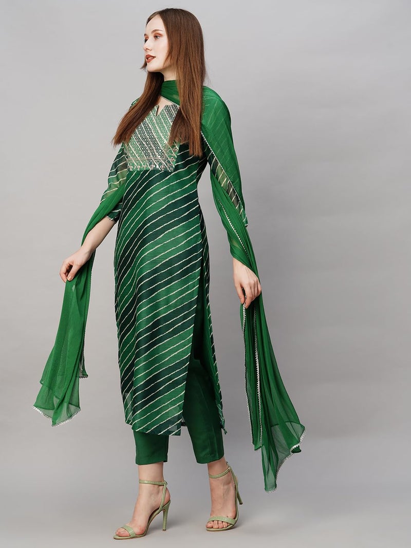 ANNI DESIGNER Women's Georgette Printed Straight Embroidered Kurta with Pant & Dupatta (RUPKLA Mehandi-NW_XL_Green_X-Large) - Image 3