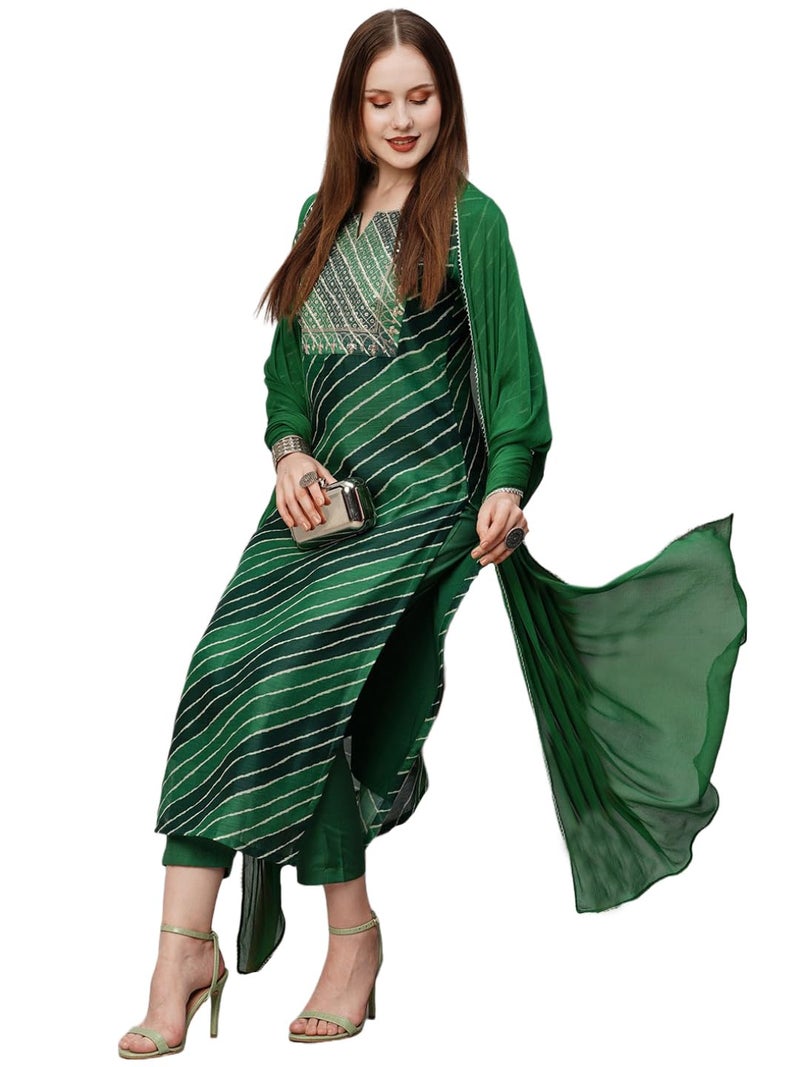 ANNI DESIGNER Women's Georgette Printed Straight Embroidered Kurta with Pant & Dupatta (RUPKLA Mehandi-NW_XL_Green_X-Large) - Image 1