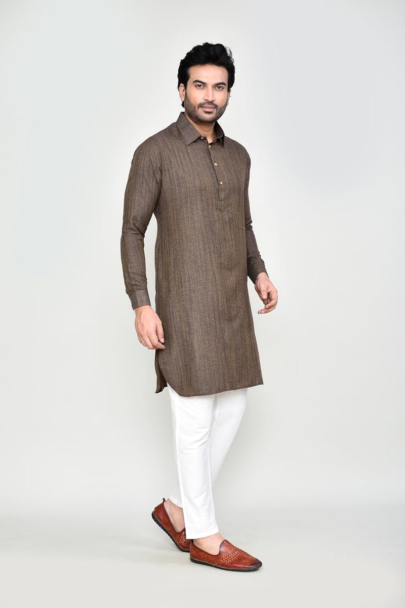 Polyfab Hathkargha Men's Traditional Kurta Pajama Set - Solid Pattern Ethnic Wear with Full Sleeves & Buttoned Neck - Image 3
