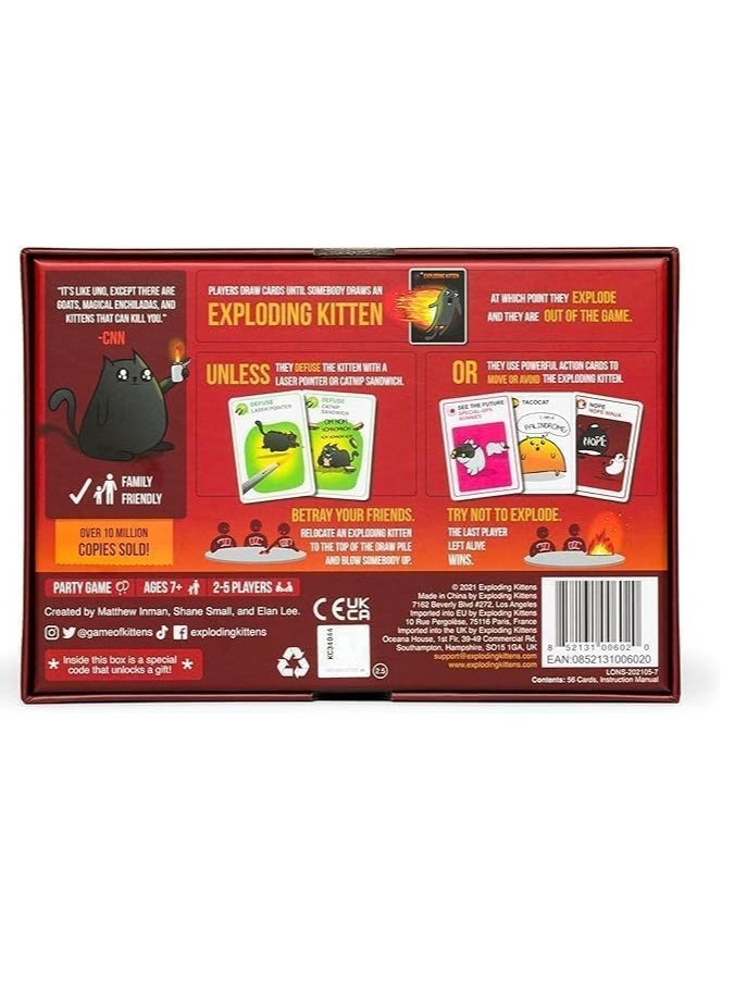 Exploding Kittens – Card Game – 2 to 5 Players – Ages 7+ – Fast-Paced Party Card Game – Cats & Chaos Theme