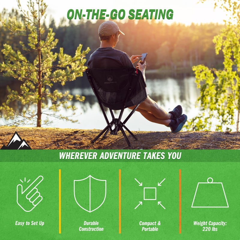 Wakeman Portable Camping Chair - Compact, Foldable and Lightweight Backpacking Chair with Carrying Bag - Backpacking Gear for Picnic, Camp, Hiking and Outdoor Field Use by Wakeman (Black) - Image 4