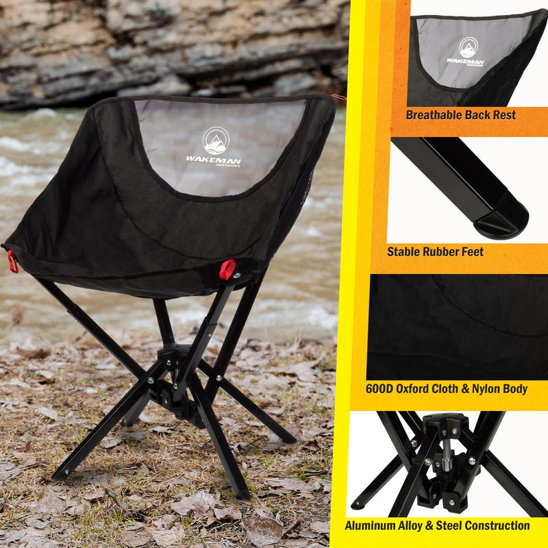 Wakeman Portable Camping Chair - Compact, Foldable and Lightweight Backpacking Chair with Carrying Bag - Backpacking Gear for Picnic, Camp, Hiking and Outdoor Field Use by Wakeman (Black) - Image 2