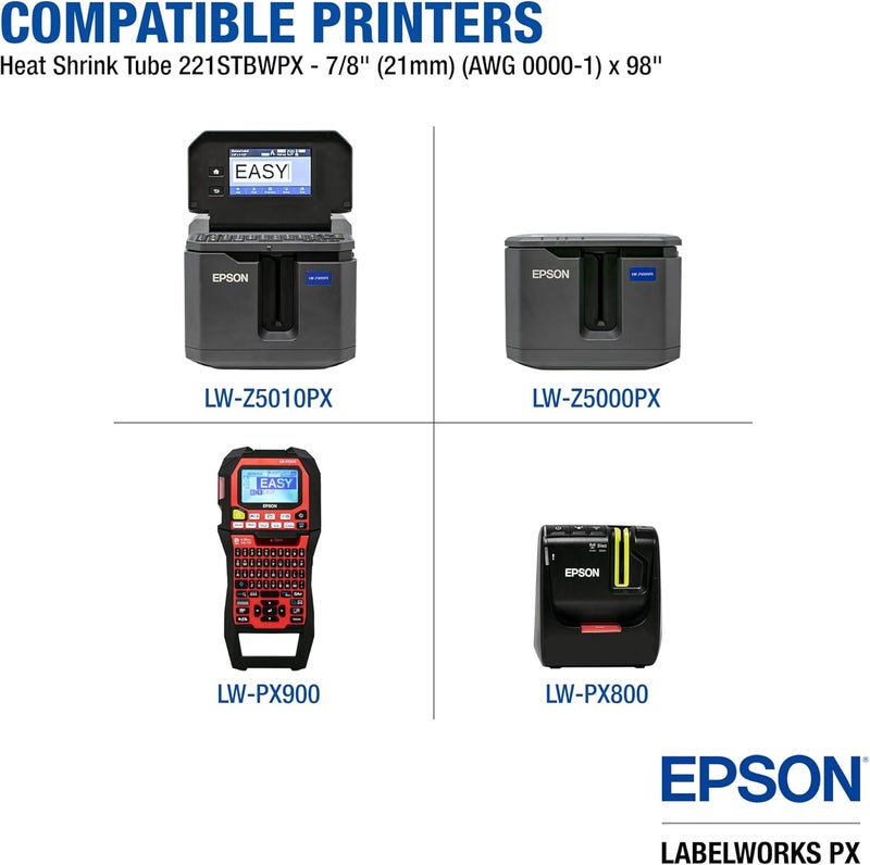 LABELWORKS Epson 221STBWPX Genuine Tape Cartridge - Black on White Shrink Tube Industrial Label Maker Tape - AWG 0000-1, 7/8" (21MM) Wide, 8 ft (96") - Image 4