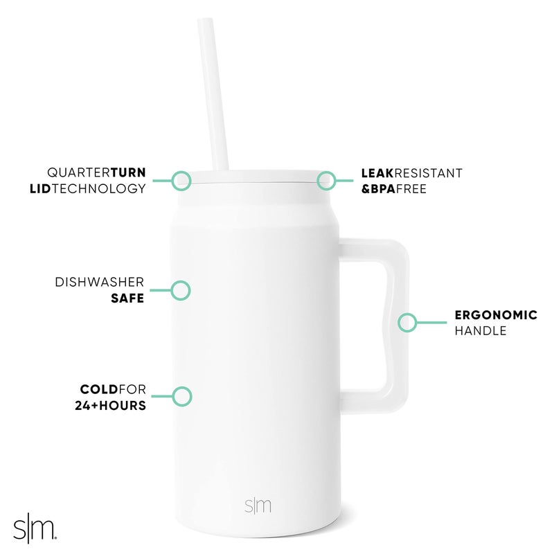 Simple Modern Simple Modern 50 oz Mug Tumbler with Handle and Straw Lid | Reusable Insulated Stainless Steel Large Travel Jug Water Bottle | Gifts for Women Men Him Her | Trek Collection | 50oz | Winter White - Image 3