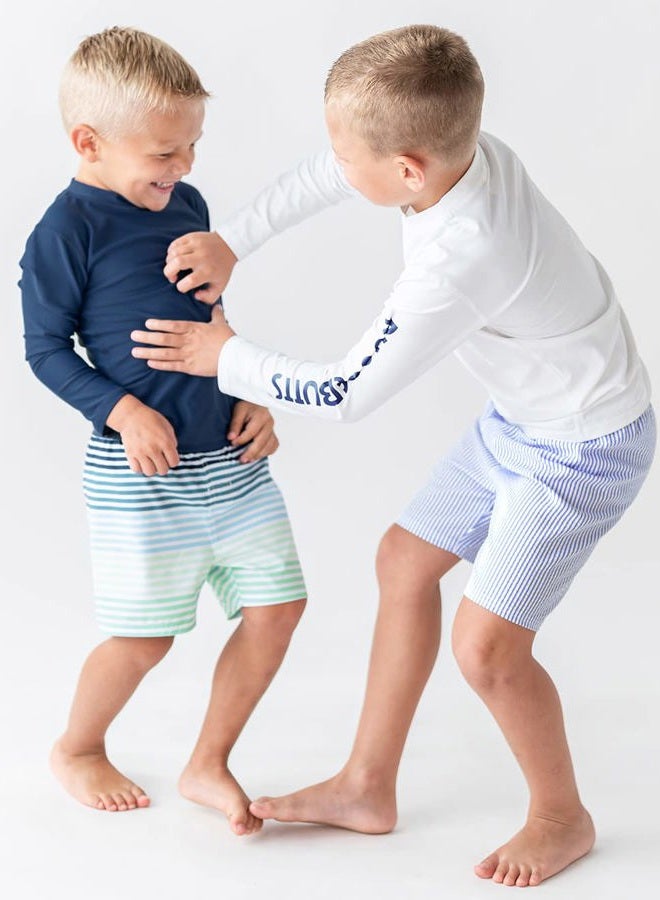RUGGEDBUTTS Periwinkle Blue Seersucker Swim Trunks - 6-12m, Blue, 6 Months - Image 3