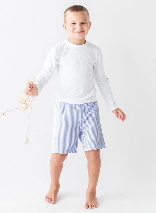 RUGGEDBUTTS Periwinkle Blue Seersucker Swim Trunks - 6-12m, Blue, 6 Months - Image 2