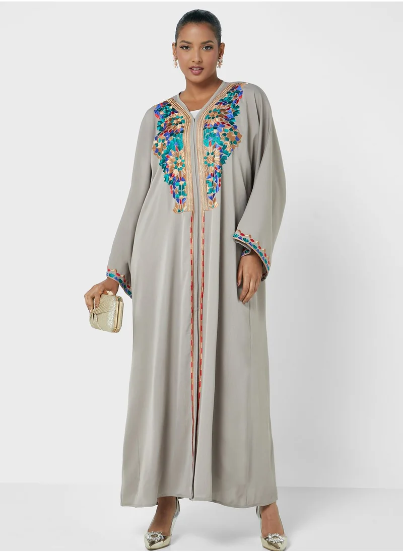 Aara Embroidered Flared Sleeve Abaya