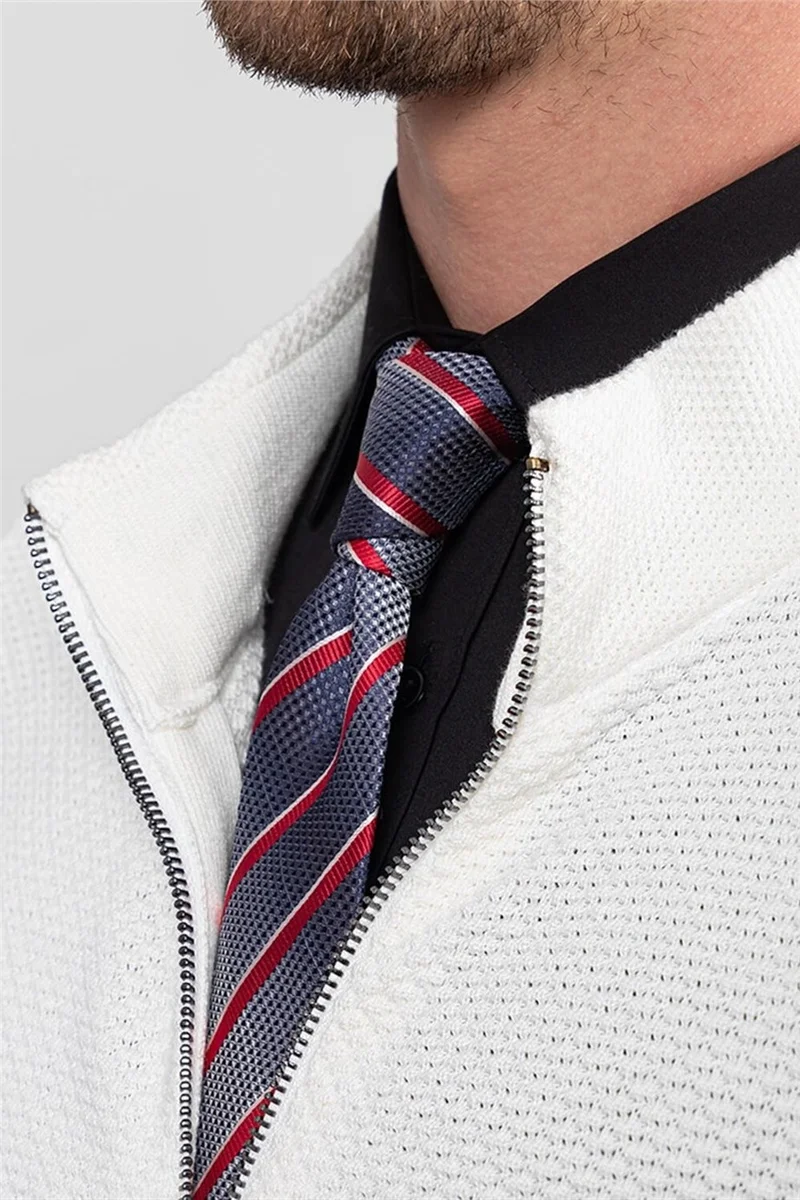تودورس Half Turtleneck Zippered White Cardigan
