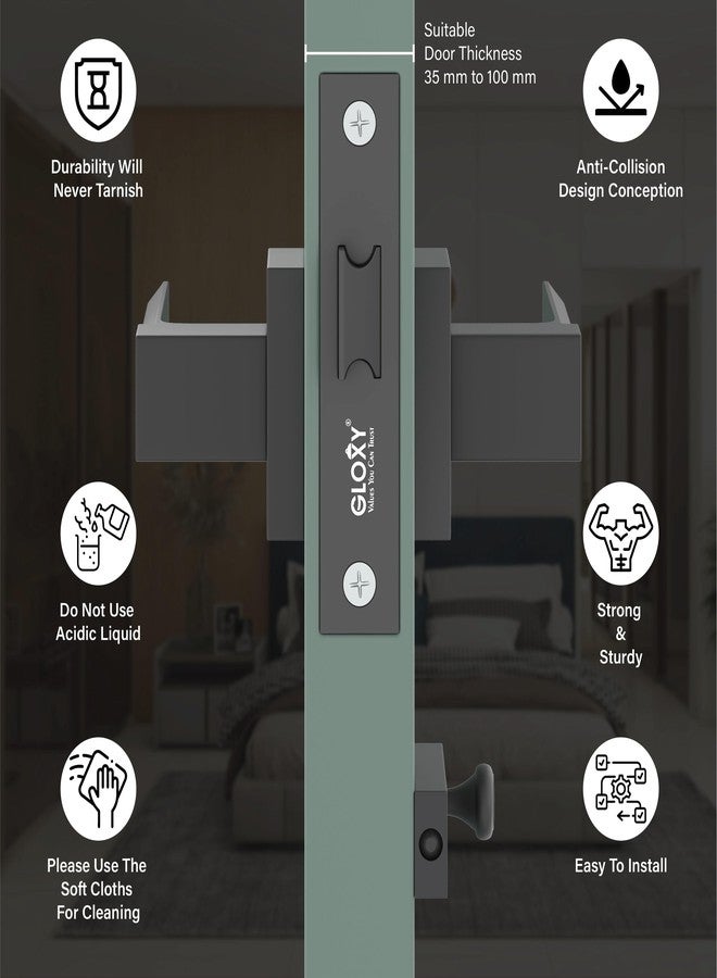 Gloxy Mortise Baby Latch Door Lock for Balcony Pull Handle Door Lock Store Room Mortise Keyless Handle Set with Brass Baby Latch for All Doors |Black Finish (2 Years Warranty, Pack of 1) - Image 2