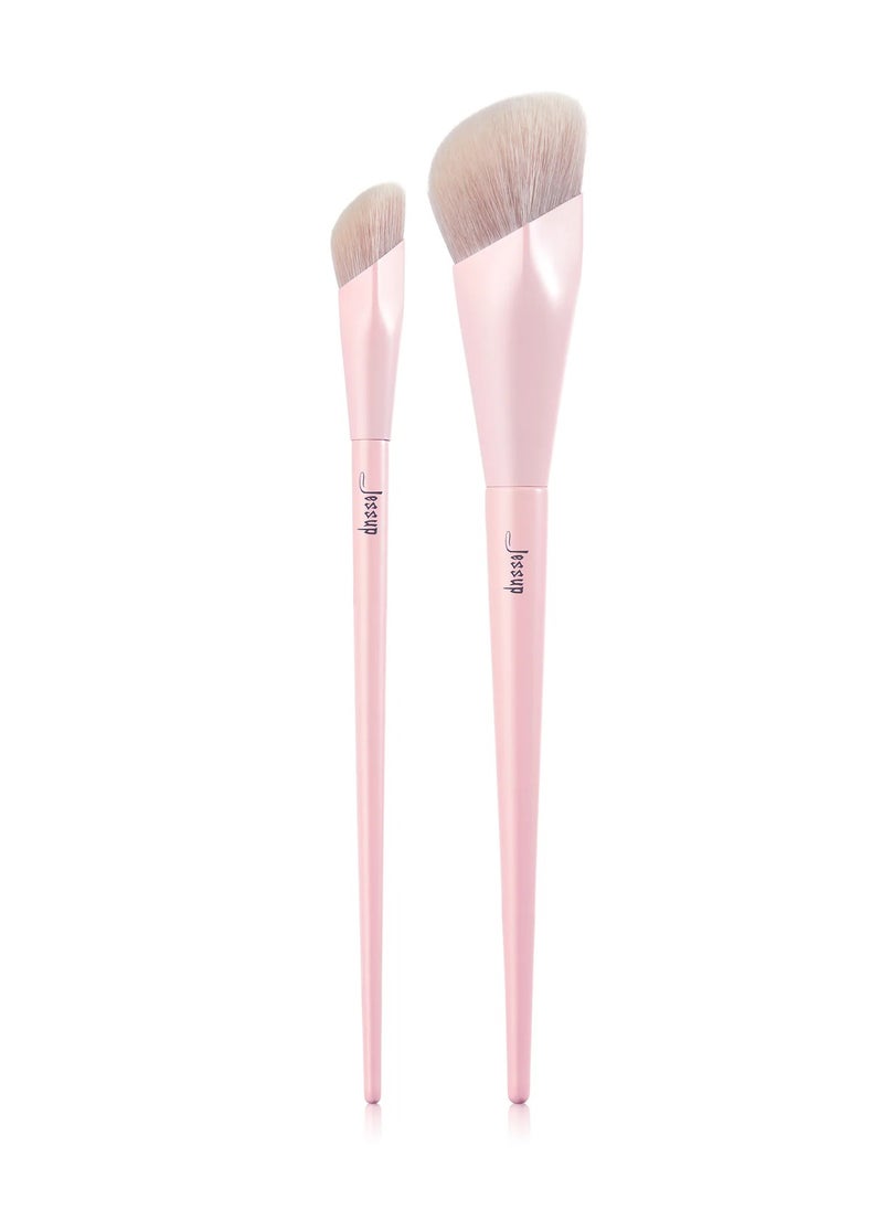 Jessup Jessup Foundation Brush and Concealer Brush, Pink Makeup Brushes Set 2Pcs Premium Synthetic Face Make up Brushes for Liquid Cream T497  - Image 3
