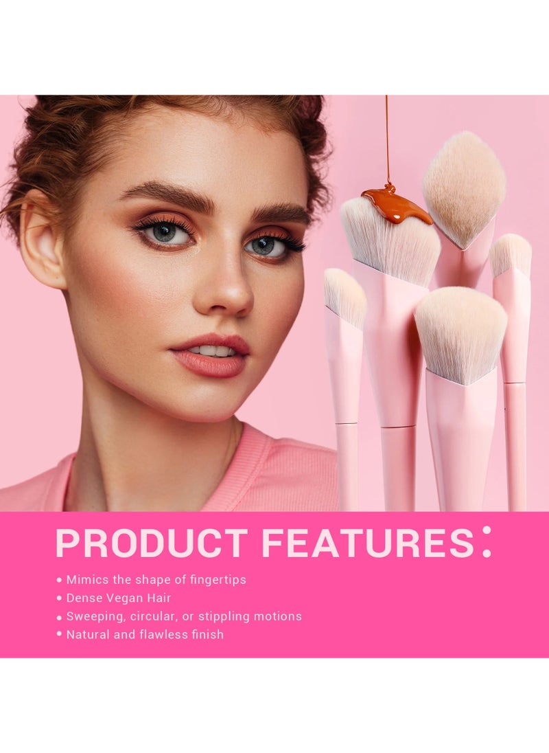 Jessup Jessup Foundation Brush and Concealer Brush, Pink Makeup Brushes Set 2Pcs Premium Synthetic Face Make up Brushes for Liquid Cream T497  - Image 4