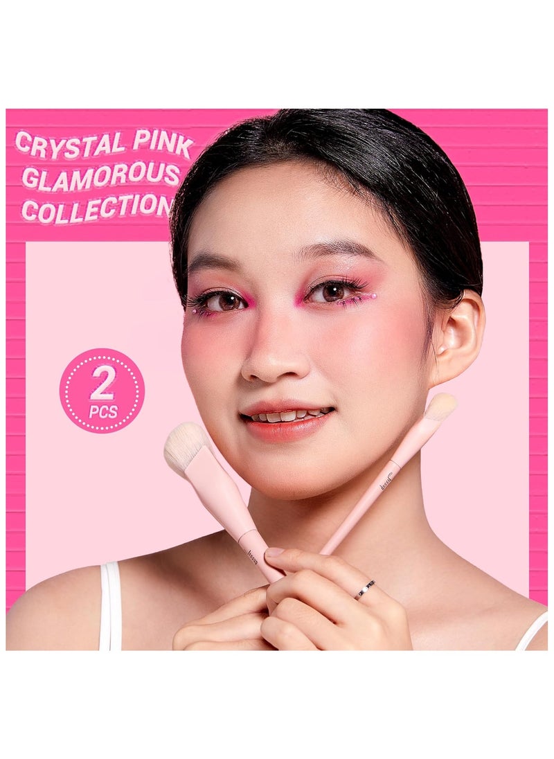 Jessup Jessup Foundation Brush and Concealer Brush, Pink Makeup Brushes Set 2Pcs Premium Synthetic Face Make up Brushes for Liquid Cream T497  - Image 2