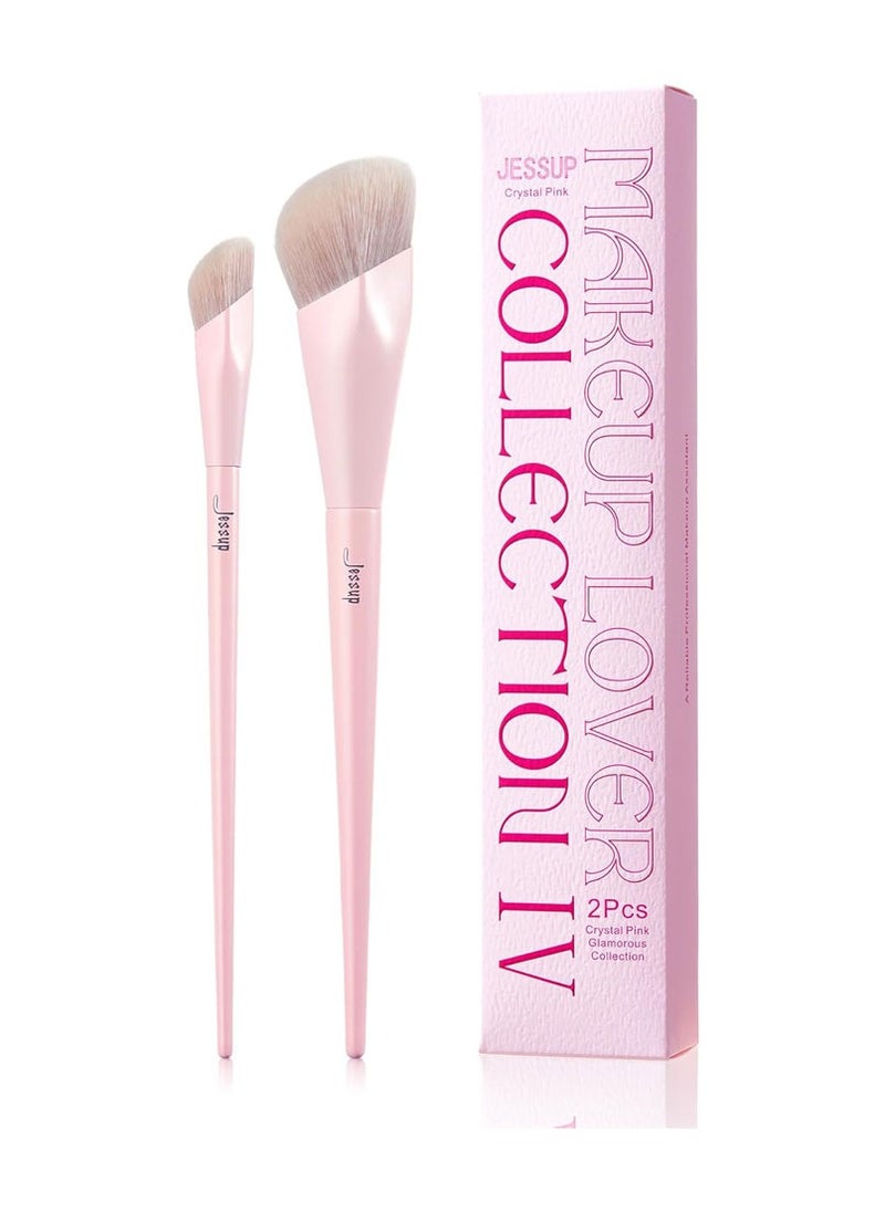 Jessup Jessup Foundation Brush and Concealer Brush, Pink Makeup Brushes Set 2Pcs Premium Synthetic Face Make up Brushes for Liquid Cream T497  - Image 1