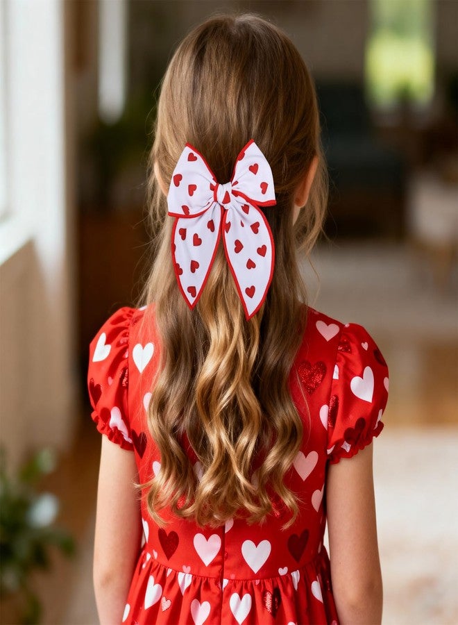 Miroksh Valentines Fable Hair Bows for teen toddler Girls 2Pcs 5" Red Heart Cotton Linen Ribbon Shaker Bow Alligator Clip for kids Women Birthday Wedding Xmas Dress Up Party Accessory Gift - Image 3