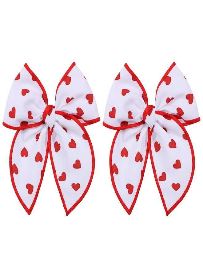Miroksh Valentines Fable Hair Bows for teen toddler Girls 2Pcs 5" Red Heart Cotton Linen Ribbon Shaker Bow Alligator Clip for kids Women Birthday Wedding Xmas Dress Up Party Accessory Gift - Image 1
