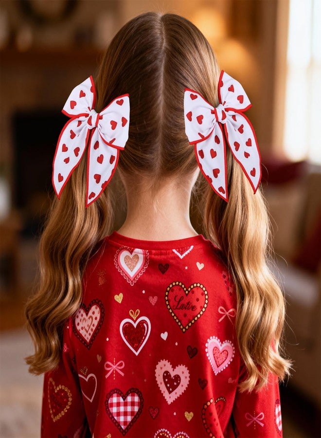 Miroksh Valentines Fable Hair Bows for teen toddler Girls 2Pcs 5" Red Heart Cotton Linen Ribbon Shaker Bow Alligator Clip for kids Women Birthday Wedding Xmas Dress Up Party Accessory Gift - Image 4