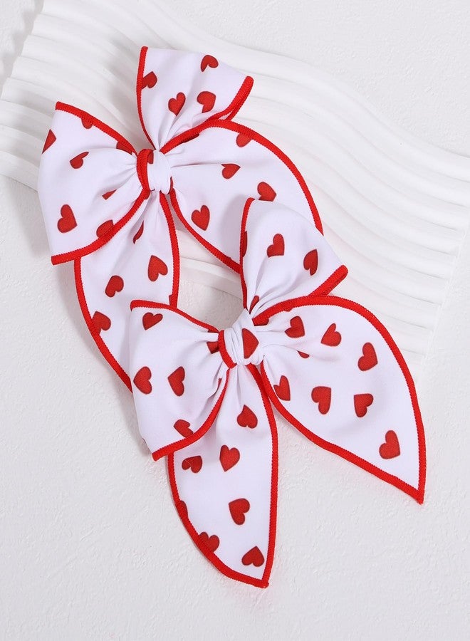 Miroksh Valentines Fable Hair Bows for teen toddler Girls 2Pcs 5" Red Heart Cotton Linen Ribbon Shaker Bow Alligator Clip for kids Women Birthday Wedding Xmas Dress Up Party Accessory Gift - Image 2
