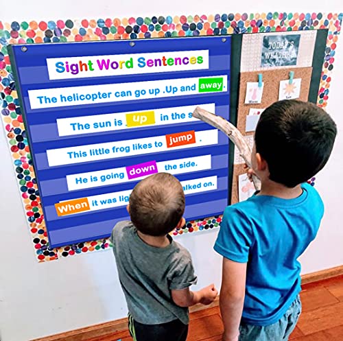 Eamay Standard Pocket Charts,Black 7 Pocket Chart for Teacher Lessons in a Classroom or Home Use – Fits Standard 3” Sentence Strips and Word Cards (Blue) - Image 2
