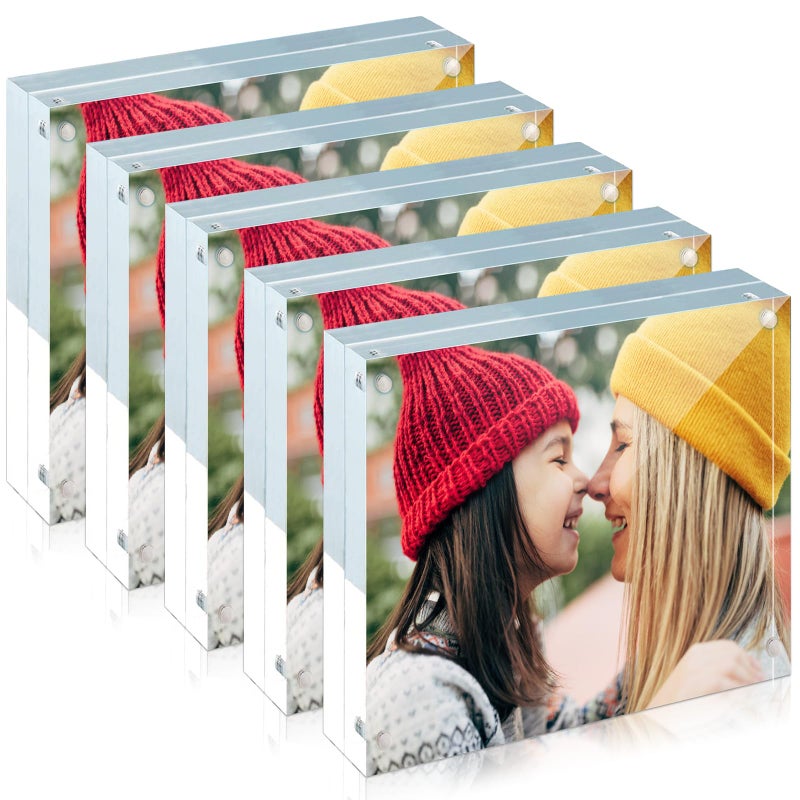 ILYXY 5 Pack Acrylic Frame 4x4 20 Thicker 20mm Thick Frameless Clear Picture Frame Double Sided Magnetic Photo Frame Free Standing Desktop Display Stand Acrylic Picture Frames