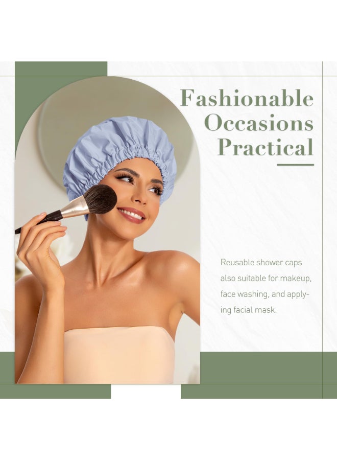 Edoneery Reusable Shower Cap for Women Large Waterproof Shower Essentials Bonnet Washable Elastic Band Bath Hair Wrap Hat for Long Hair BraidsGray - Image 4