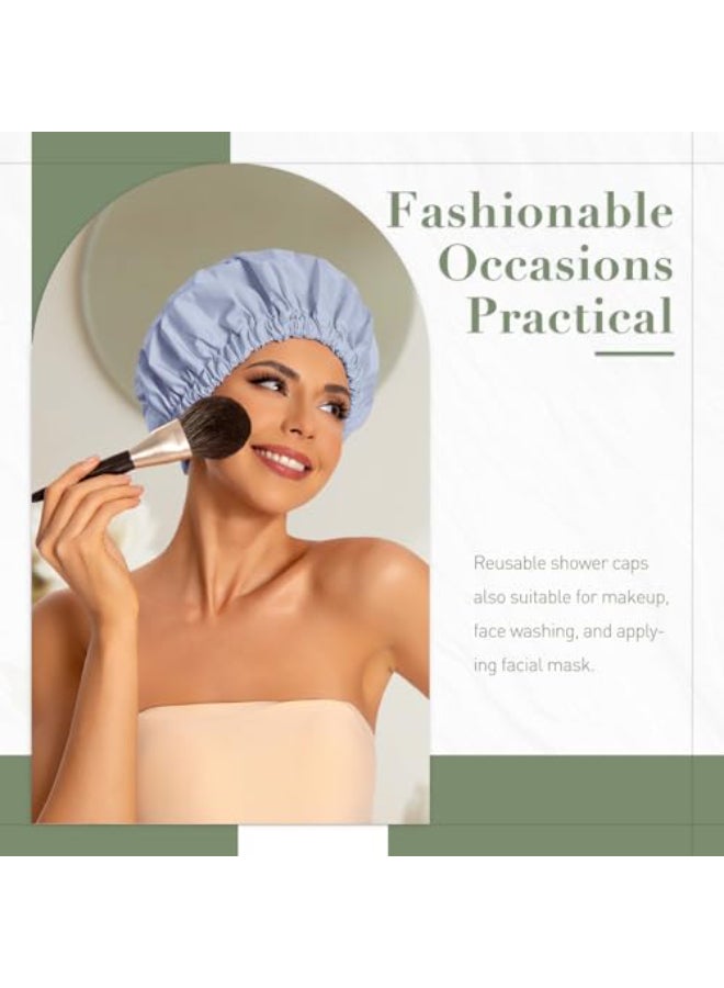 Edoneery Reusable Shower Cap for Women Large Waterproof Shower Essentials Bonnet Washable Elastic Band Bath Hair Wrap Hat for Long Hair BraidsGray - Image 3