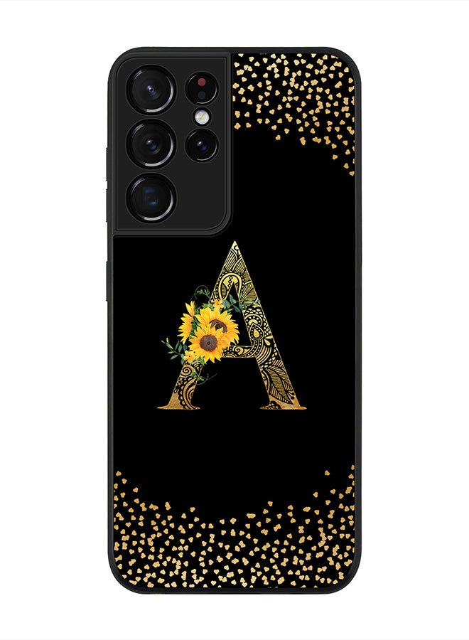 Stylizedd Rugged Black edge case for Samsung Galaxy S21 Ultra 5G, Soft Phone case Custom Monogram Initial Letter Mandala Floral Pattern Alphabet- A (Black) - Image 1