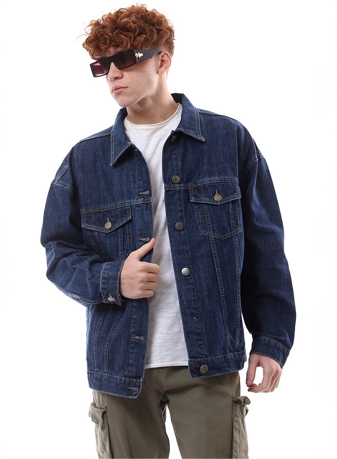 RAVIN Buttoned Casual Navy Blue Denim Jacket  - Image 1