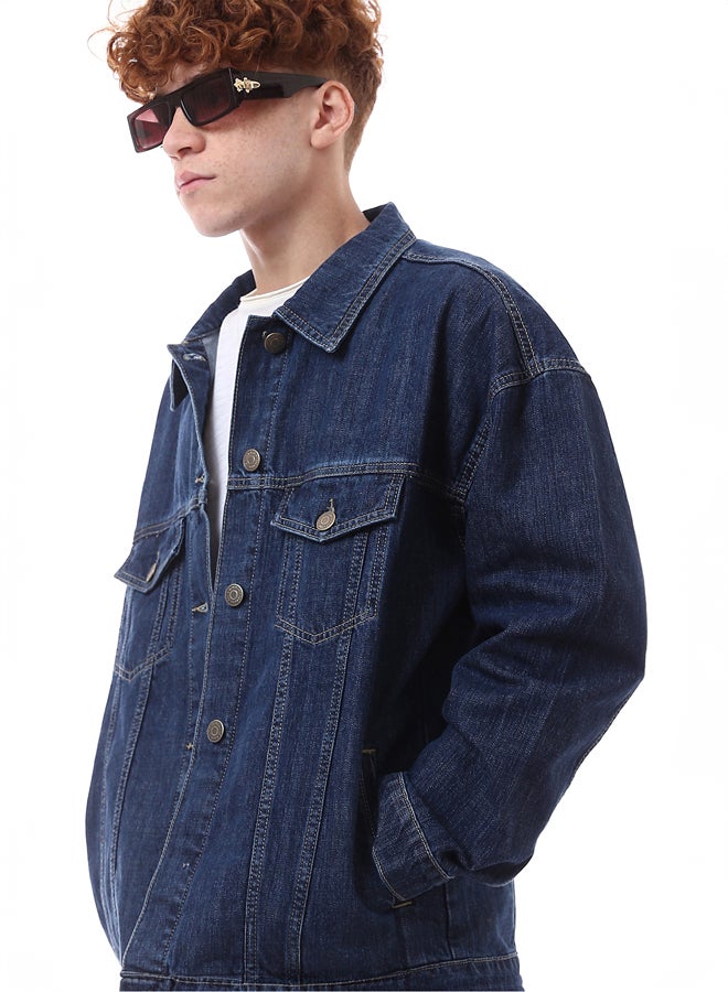 RAVIN Buttoned Casual Navy Blue Denim Jacket  - Image 4