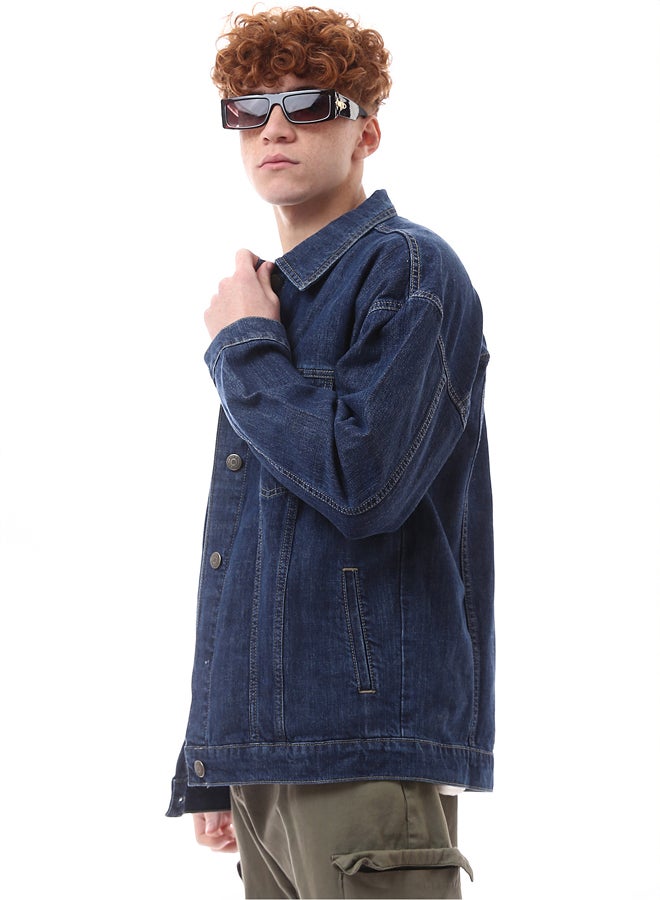 RAVIN Buttoned Casual Navy Blue Denim Jacket  - Image 2