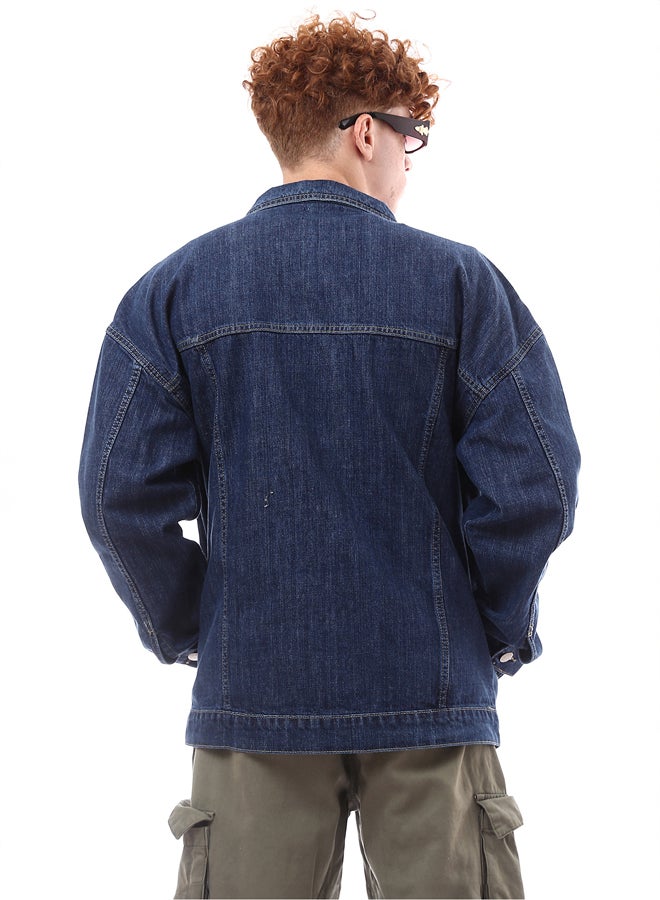 RAVIN Buttoned Casual Navy Blue Denim Jacket  - Image 3