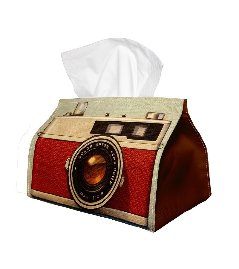 Retro Camera Illustration Tissue Box Holder 4.3x5.1x7 Inches For Home Office - Image 3
