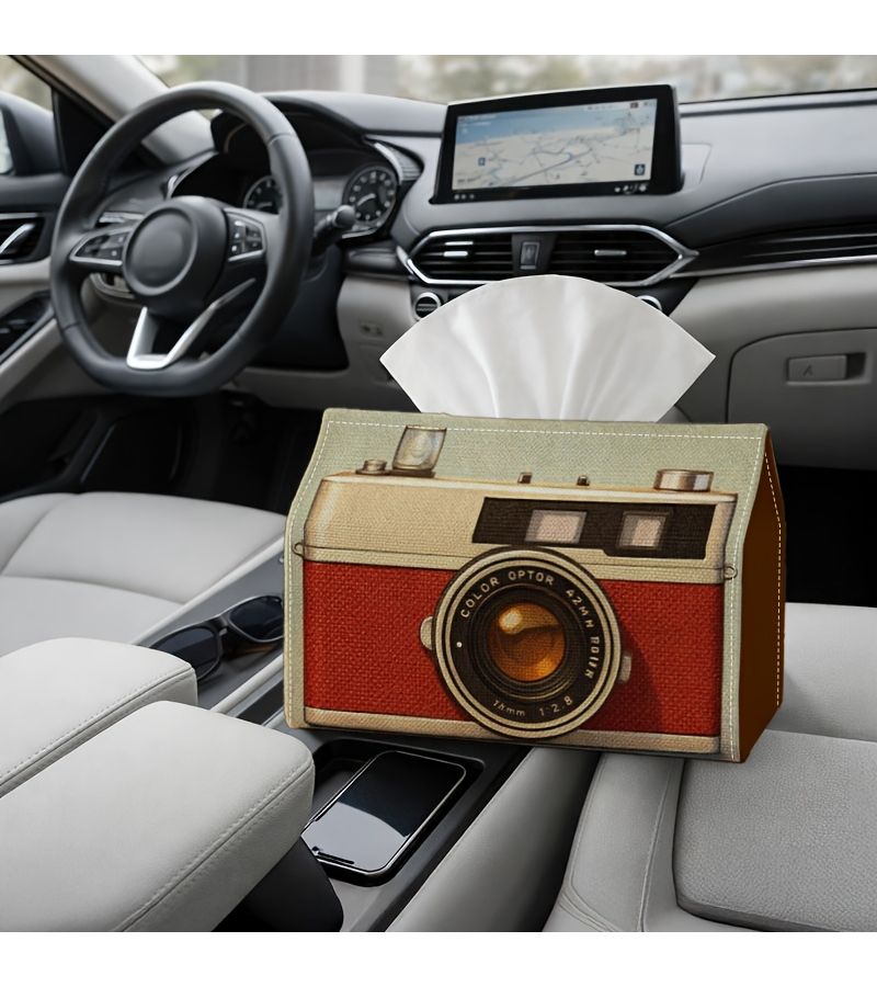 Retro Camera Illustration Tissue Box Holder 4.3x5.1x7 Inches For Home Office - Image 5