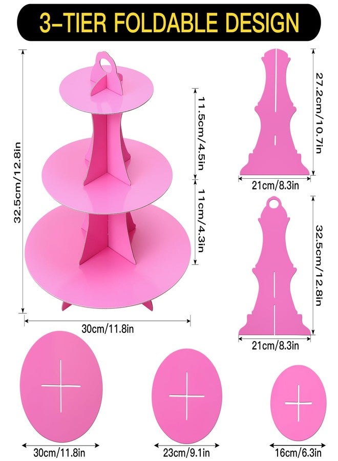 Soleebee 3-Tier Round Cupcake Stand, Cardboard Cupcake Tower, Dessert Cup Cake Stand Tower for Birthday Wedding Party Decoration, Cupcake Tier Stand 1 Set (Hot Pink) - Image 2