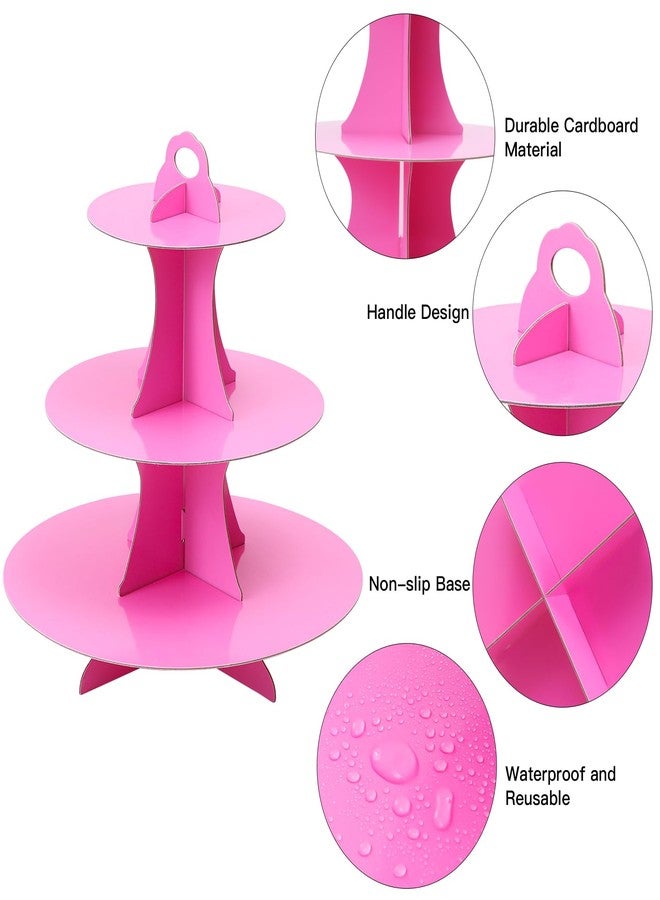 Soleebee 3-Tier Round Cupcake Stand, Cardboard Cupcake Tower, Dessert Cup Cake Stand Tower for Birthday Wedding Party Decoration, Cupcake Tier Stand 1 Set (Hot Pink) - Image 3
