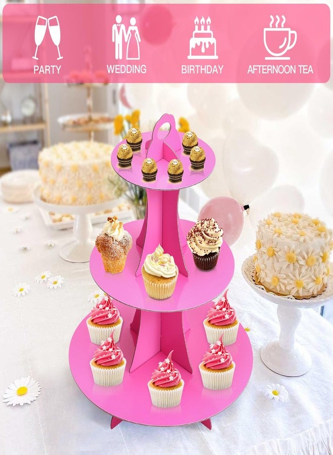Soleebee 3-Tier Round Cupcake Stand, Cardboard Cupcake Tower, Dessert Cup Cake Stand Tower for Birthday Wedding Party Decoration, Cupcake Tier Stand 1 Set (Hot Pink) - Image 5