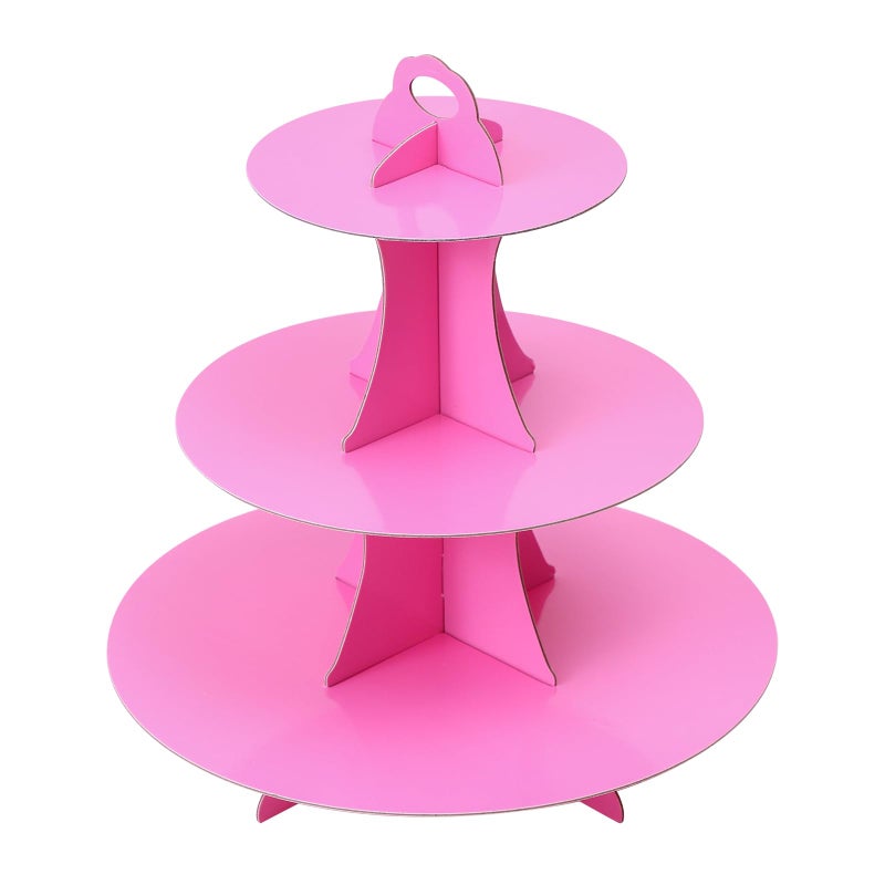 Soleebee 3-Tier Round Cupcake Stand, Cardboard Cupcake Tower, Dessert Cup Cake Stand Tower for Birthday Wedding Party Decoration, Cupcake Tier Stand 1 Set (Hot Pink) - Image 1