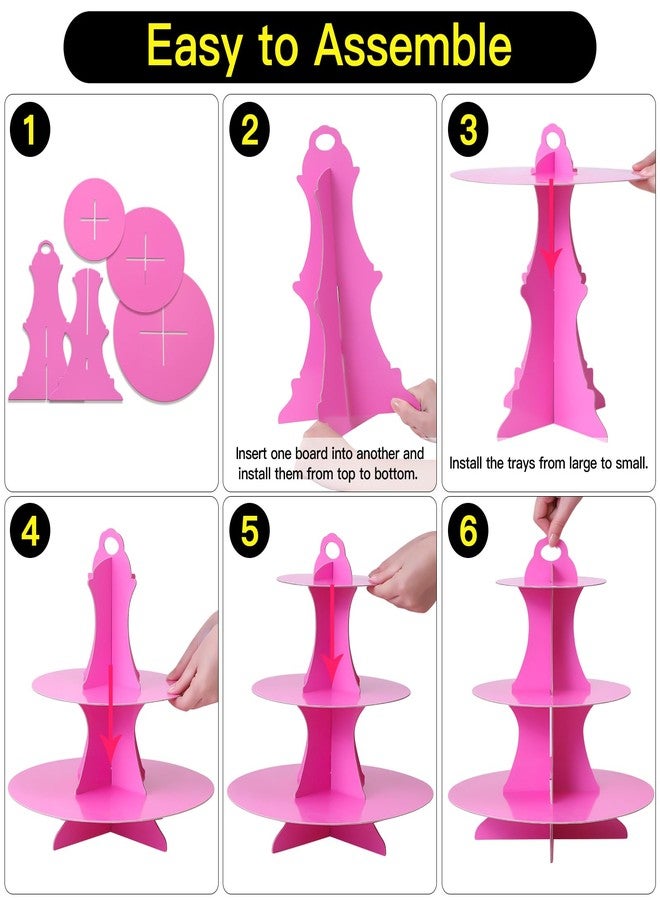 Soleebee 3-Tier Round Cupcake Stand, Cardboard Cupcake Tower, Dessert Cup Cake Stand Tower for Birthday Wedding Party Decoration, Cupcake Tier Stand 1 Set (Hot Pink) - Image 4